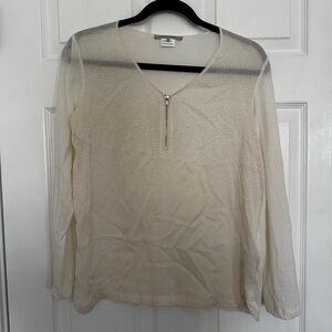 Gerard Darel Cream Zip V-Neck Long-Sleeve Top
